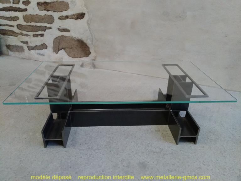 table basse type H vue avec vitrage 