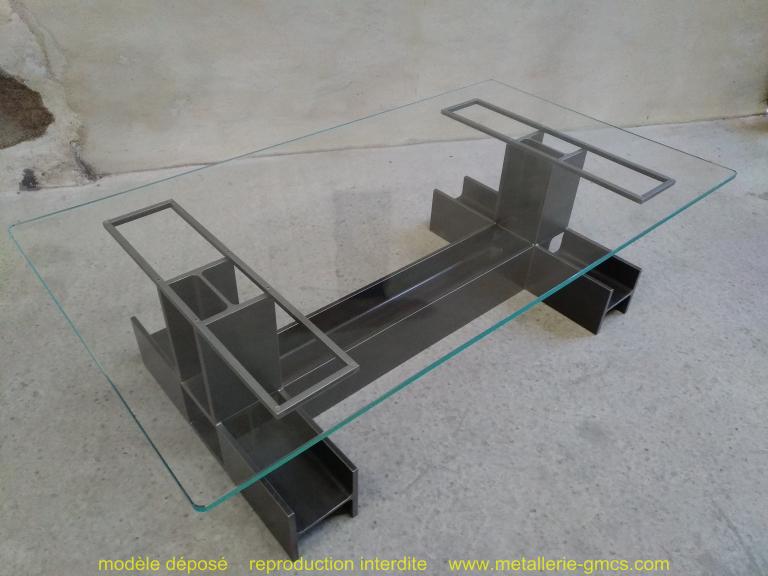 table basse type H vue avec vitrage 