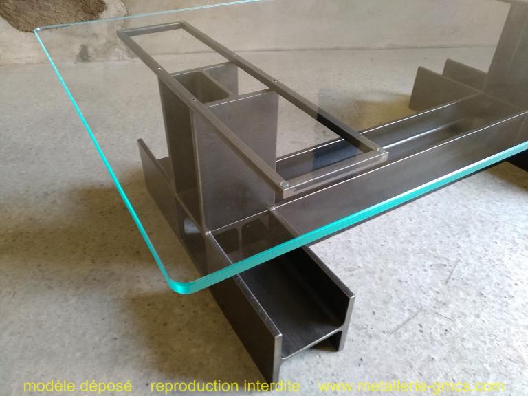 table basse type H vue avec vitrage détail 