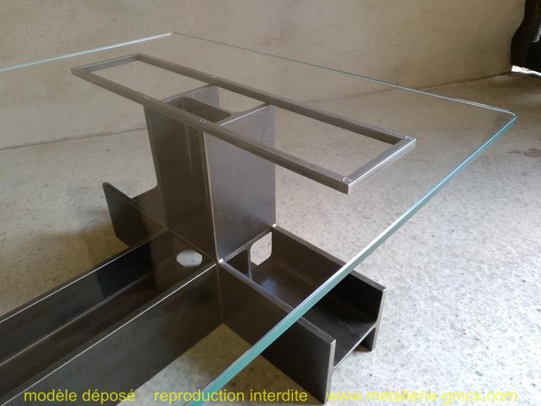 table basse type H vue avec vitrage détail 