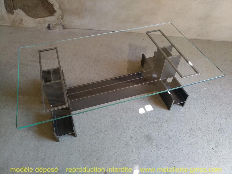 table basse type H vue avec vitrage ensemble 